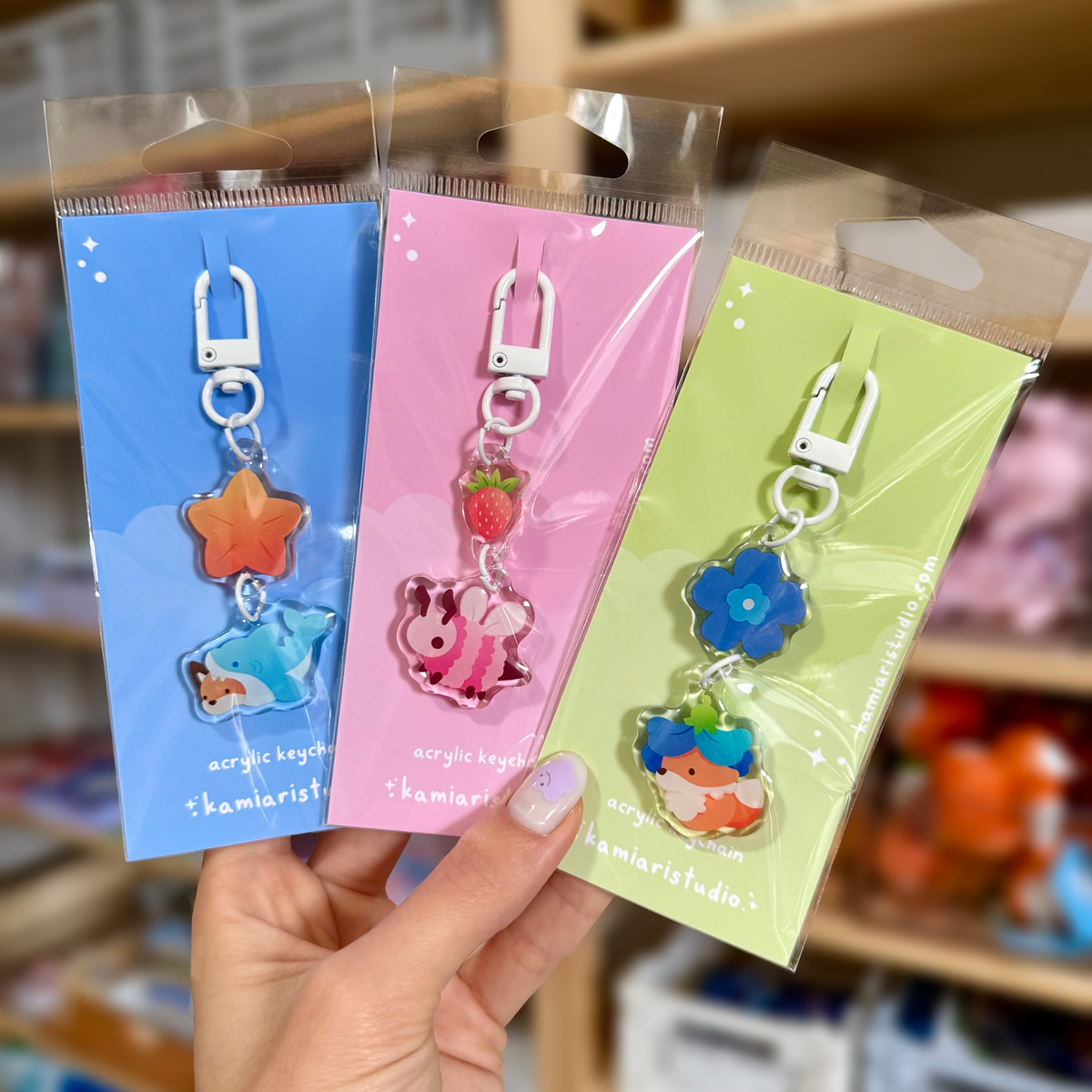 Peaflower Fox Acrylic Epoxy Keychain