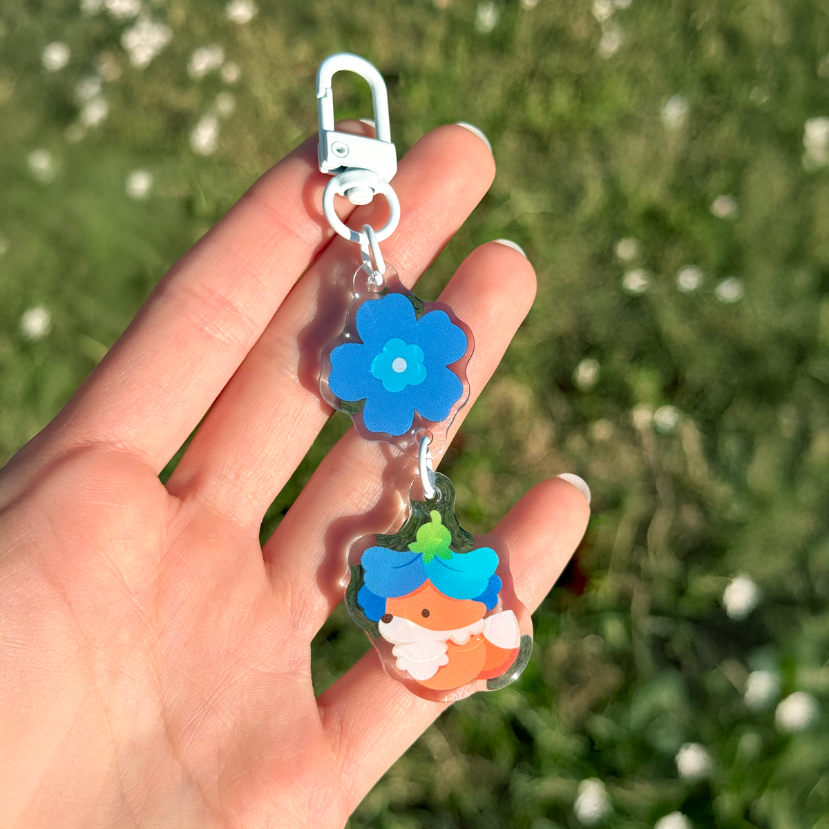 Peaflower Fox Acrylic Epoxy Keychain