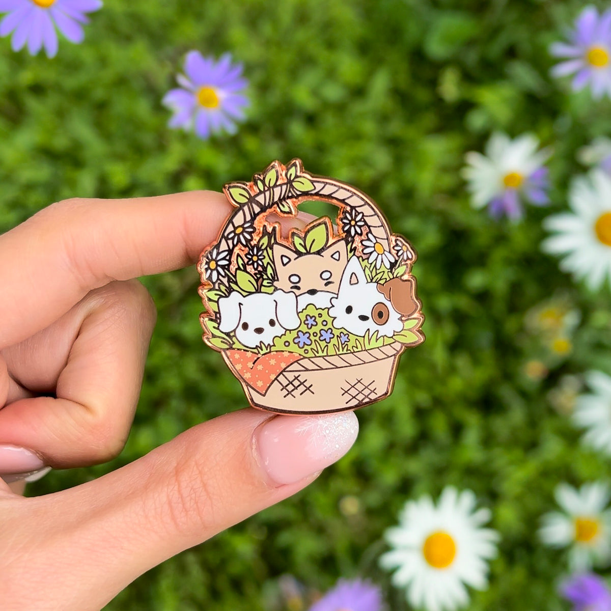 Basket of Pups Enamel Pin