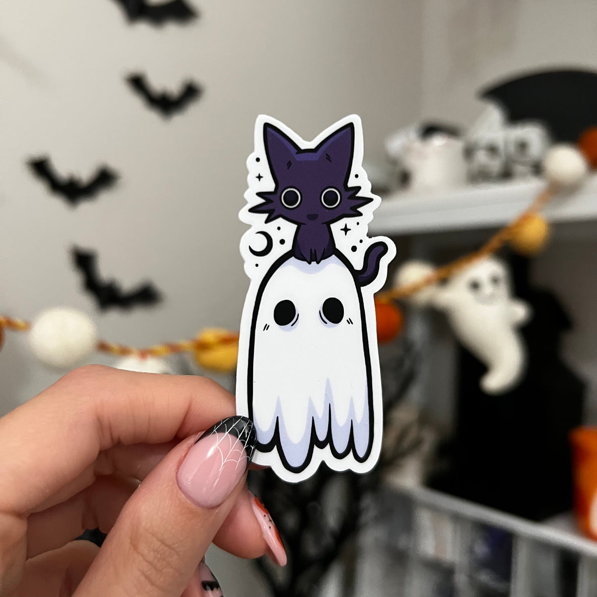 Ghostly Cat Companion Vinyl Sticker