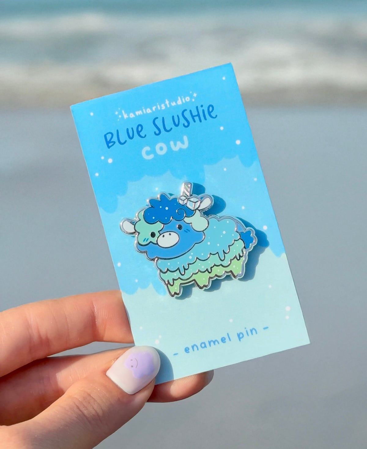 Blue Slushie Cow Enamel Pin