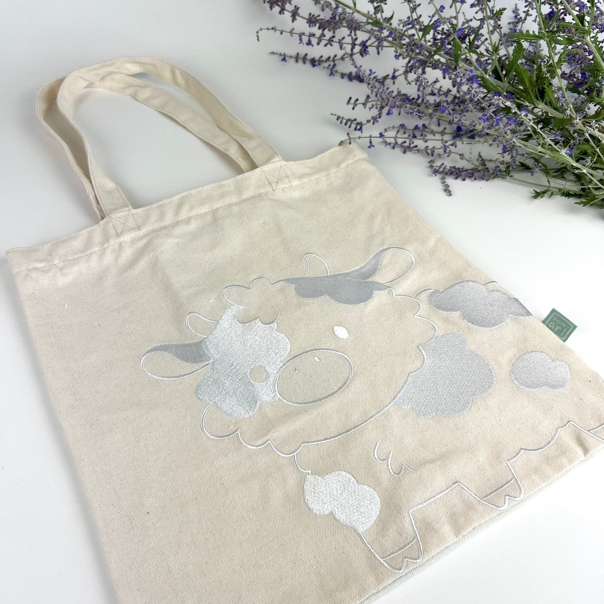 Embroidered Fluffy Cow Tote Bag