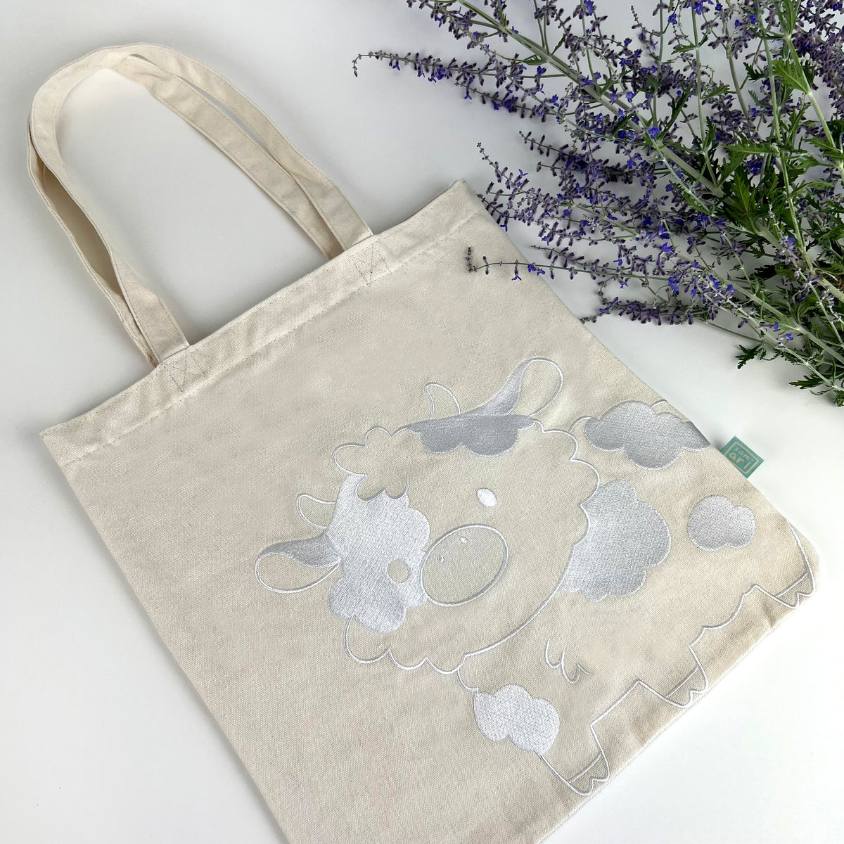 Embroidered Fluffy Cow Tote Bag