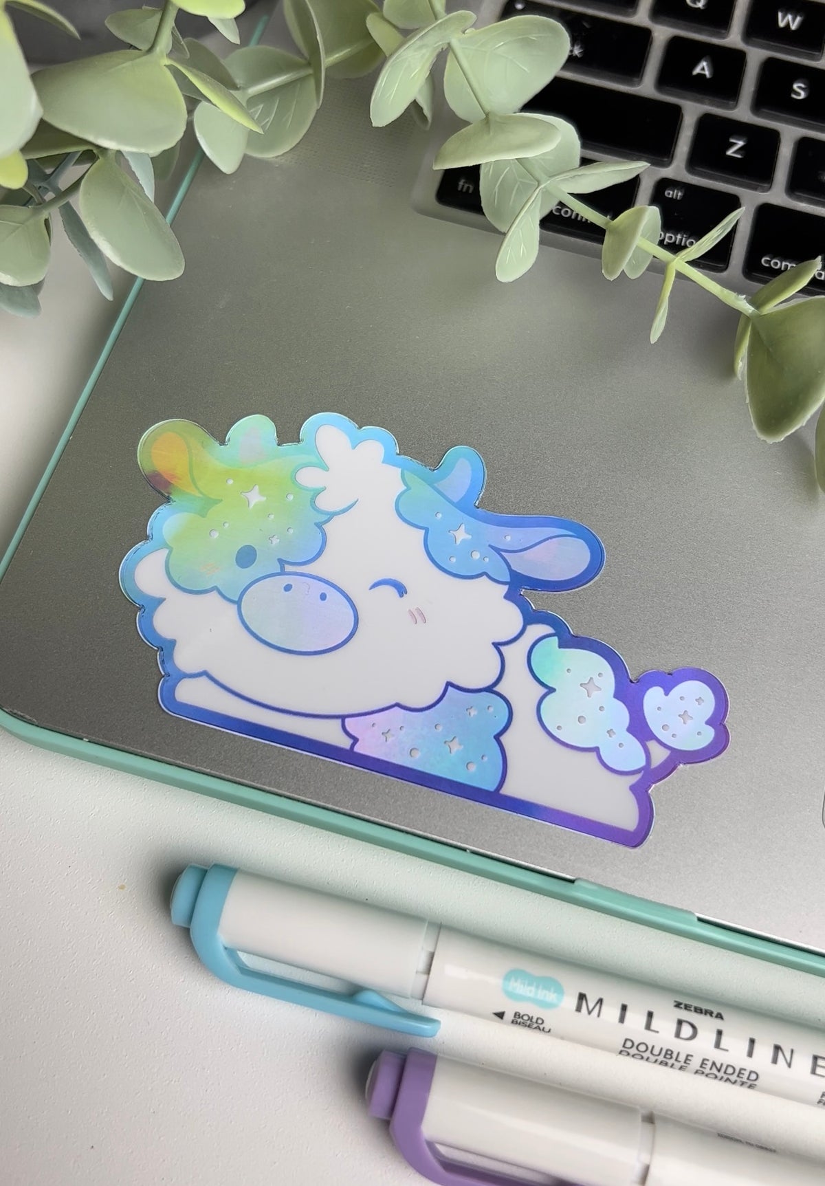 Fluffy Cow Cloud Holographic Peeker | Vinyl Waterproof Stickers | Durable